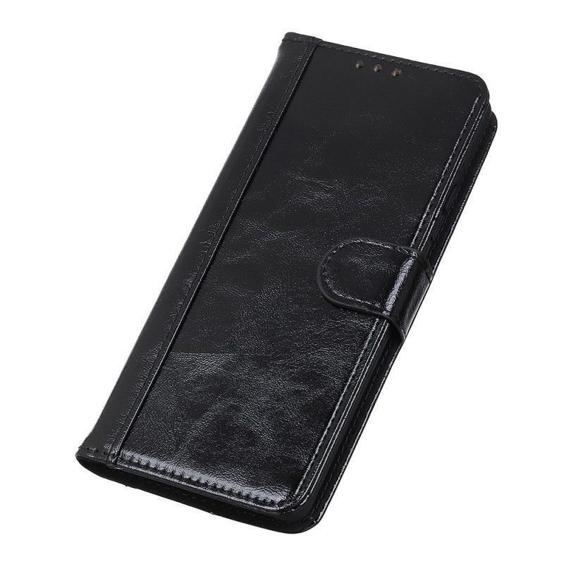 Lederhüllen Für OnePlus 8T Schwarz Geteilter Glänzender Lederstil