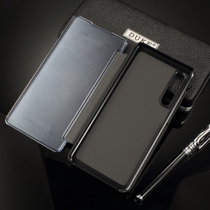 Ansichtsabdeckung Huawei P30 Schwarz Spiegel Und Ledereffekt