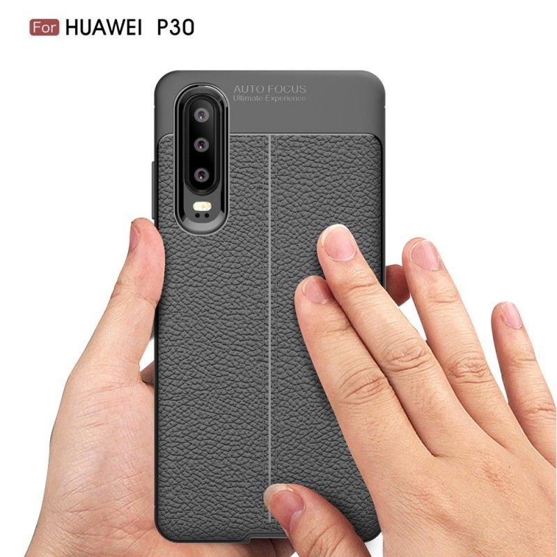 Hülle Huawei P30 Schwarz Doppellinien-Litschileder-Effekt