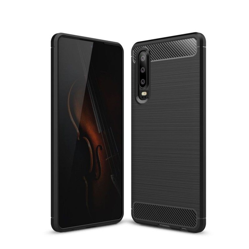 Hülle Huawei P30 Schwarz Gebürstete Kohlefaser