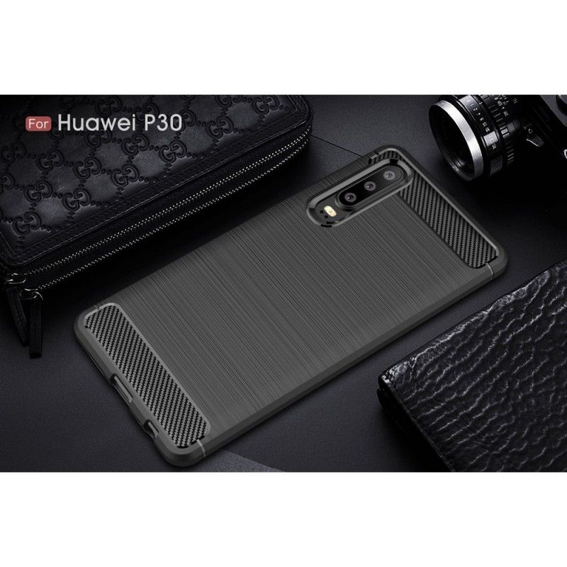 Hülle Huawei P30 Schwarz Gebürstete Kohlefaser