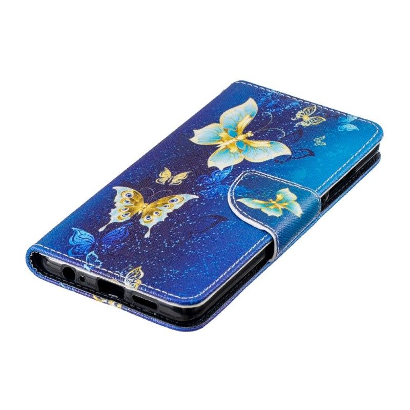 Lederhüllen Huawei P30 Dunkelblau Handyhülle Schmetterlinge In Der Nacht