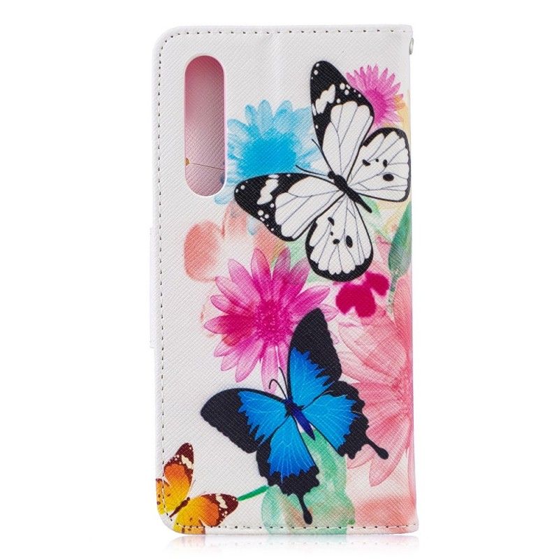 Lederhüllen Huawei P30 Magenta Bemalte Schmetterlinge Und Blumen