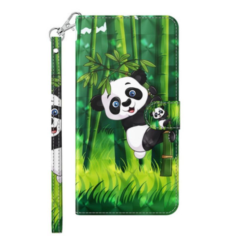 Lederhüllen Für Google Pixel 7 Pro Mit Kordel Panda Und Bambus Mit Schlüsselband