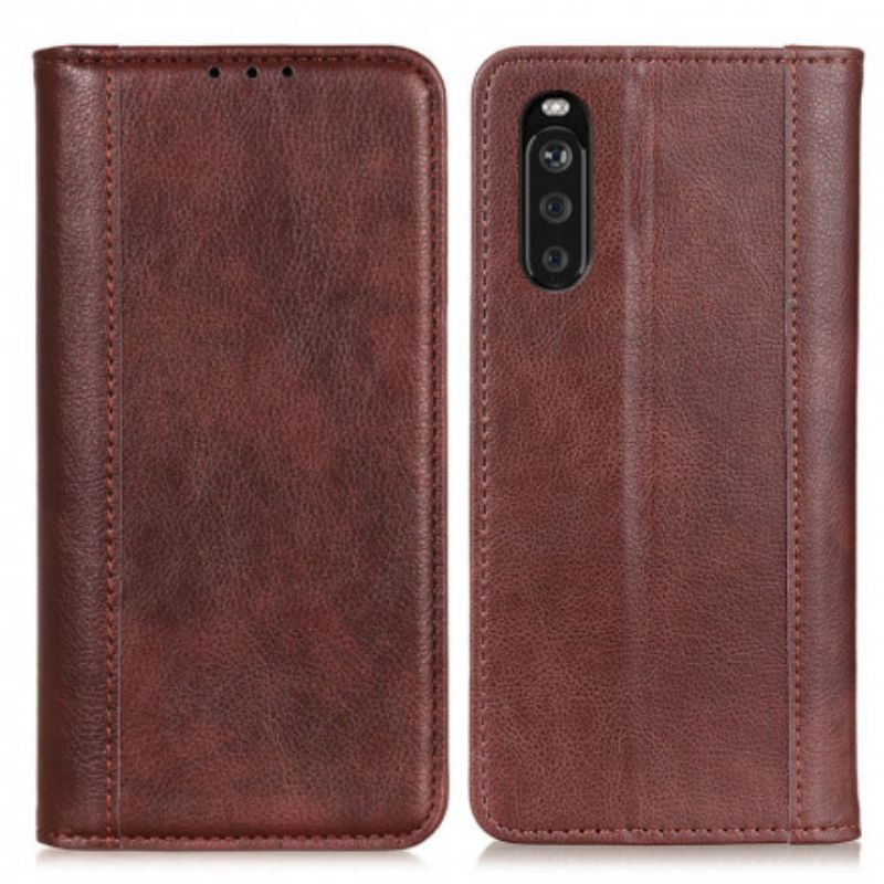 Flip Case Sony Xperia 10 Iii Handyhülle Elegance Spaltleder Litschi