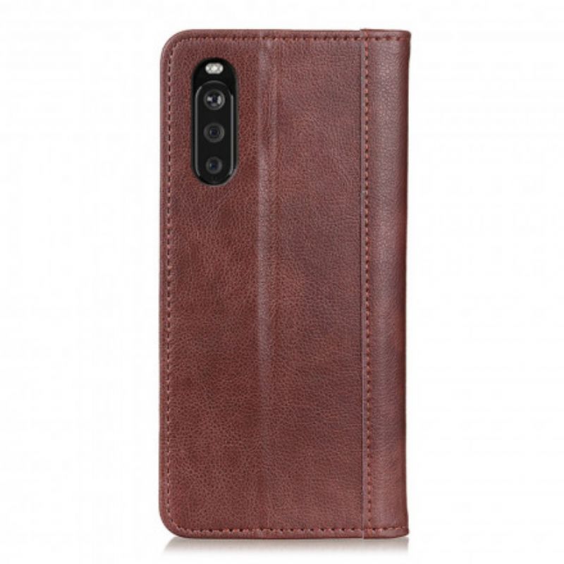 Flip Case Sony Xperia 10 Iii Handyhülle Elegance Spaltleder Litschi