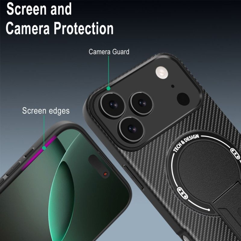 Hülle iPhone 17 Pro Max Carbonfaser-optik Mit Integriertem Ständer