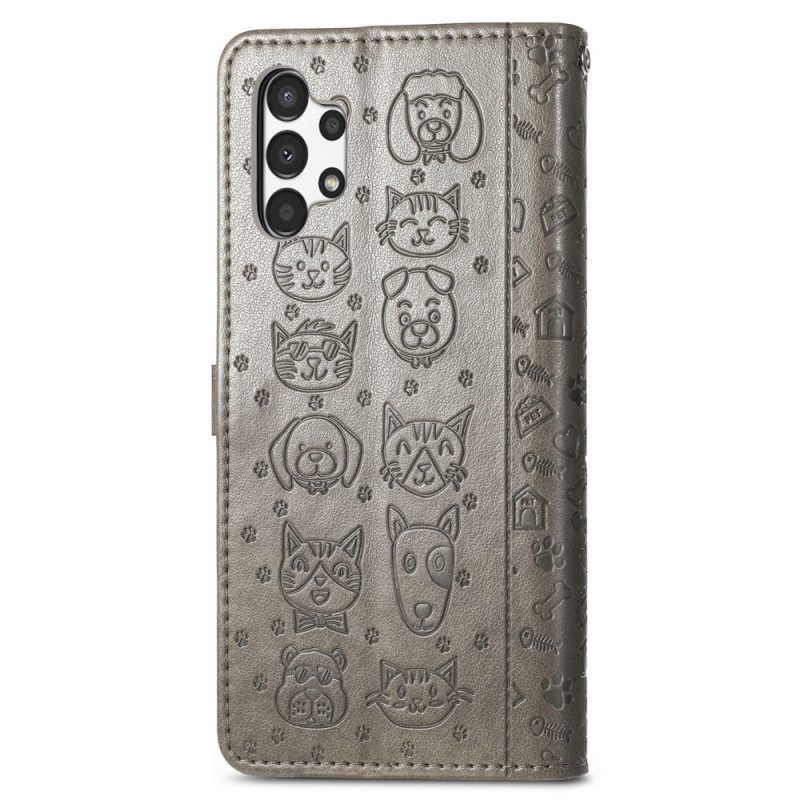 Flip Case Für Samsung Galaxy A13 Animierte Tiere