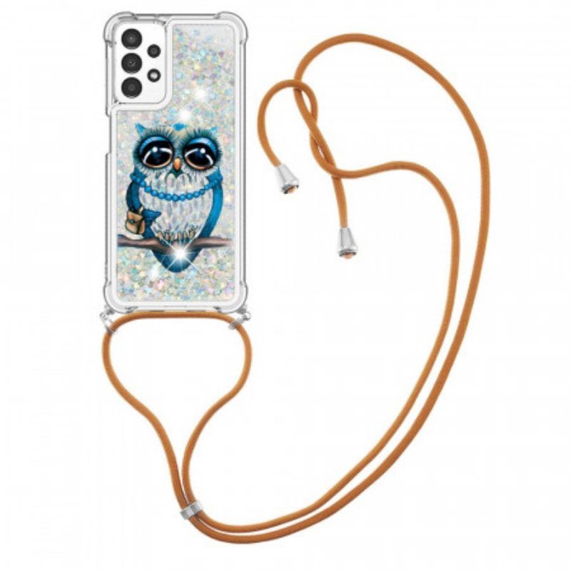 Handyhülle Für Samsung Galaxy A13 Mit Kordel Pailletten-kordelzug „miss Owl“.