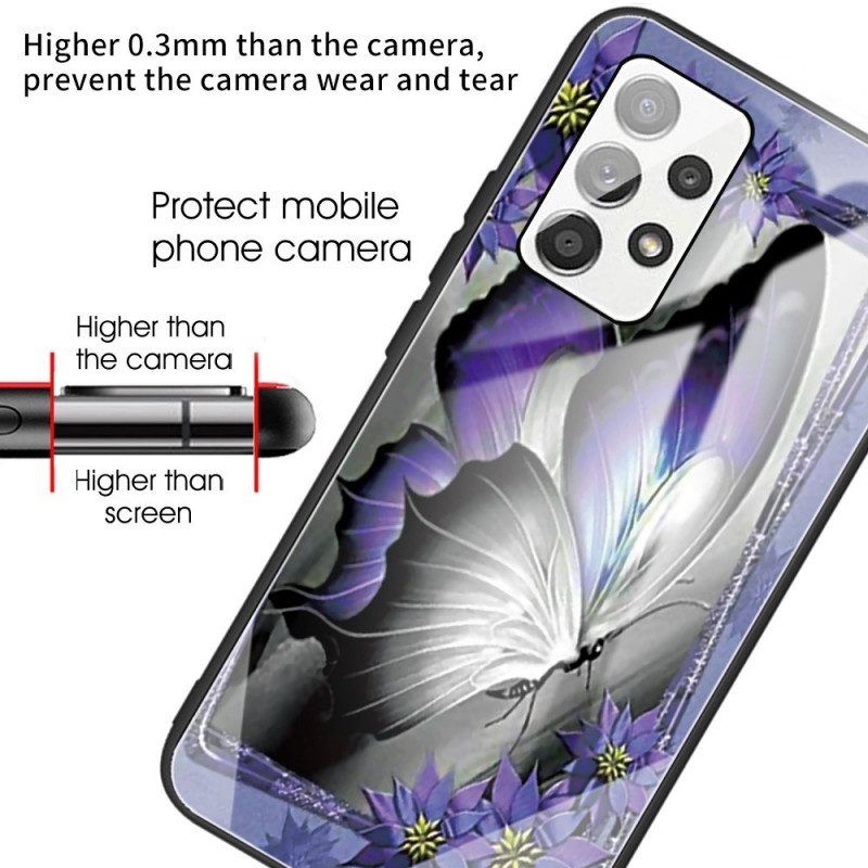 Hülle Für Samsung Galaxy A13 Lila Schmetterlings-hartglas