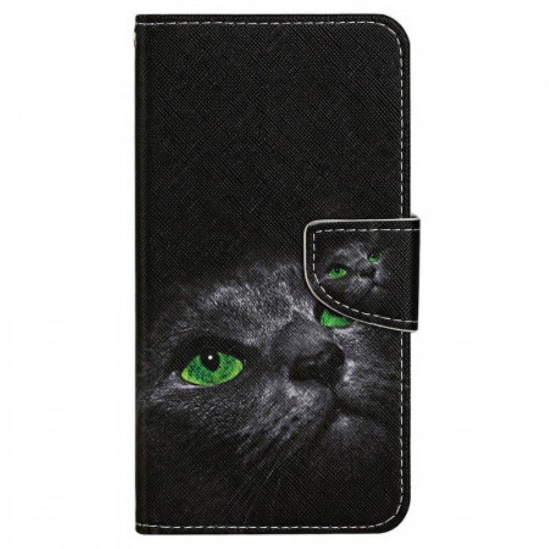 Lederhüllen Für Samsung Galaxy A13 Mit Kordel Grünäugige Katze Mit Riemen