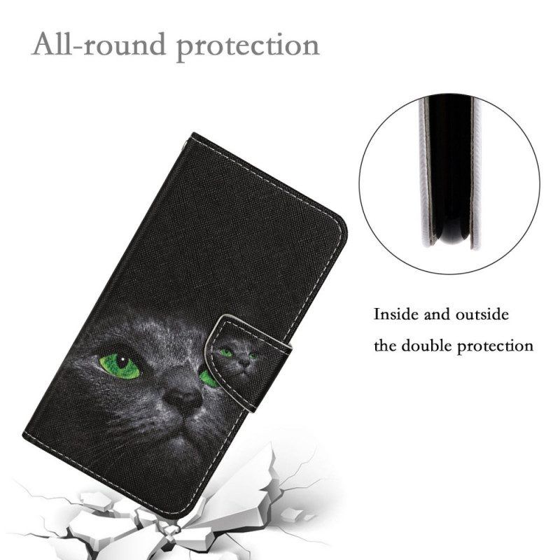 Lederhüllen Für Samsung Galaxy A13 Mit Kordel Grünäugige Katze Mit Riemen