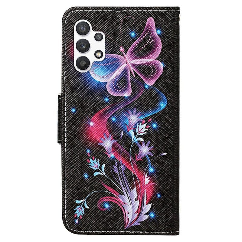 Lederhüllen Für Samsung Galaxy A13 Schmetterlinge Und Schlüsselband
