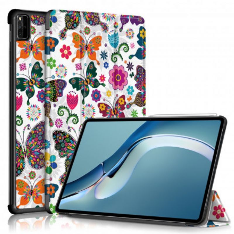 Smart Case Huawei Matepad Pro 12.6 (2021) Verstärkte Retro-schmetterlinge Und Blumen