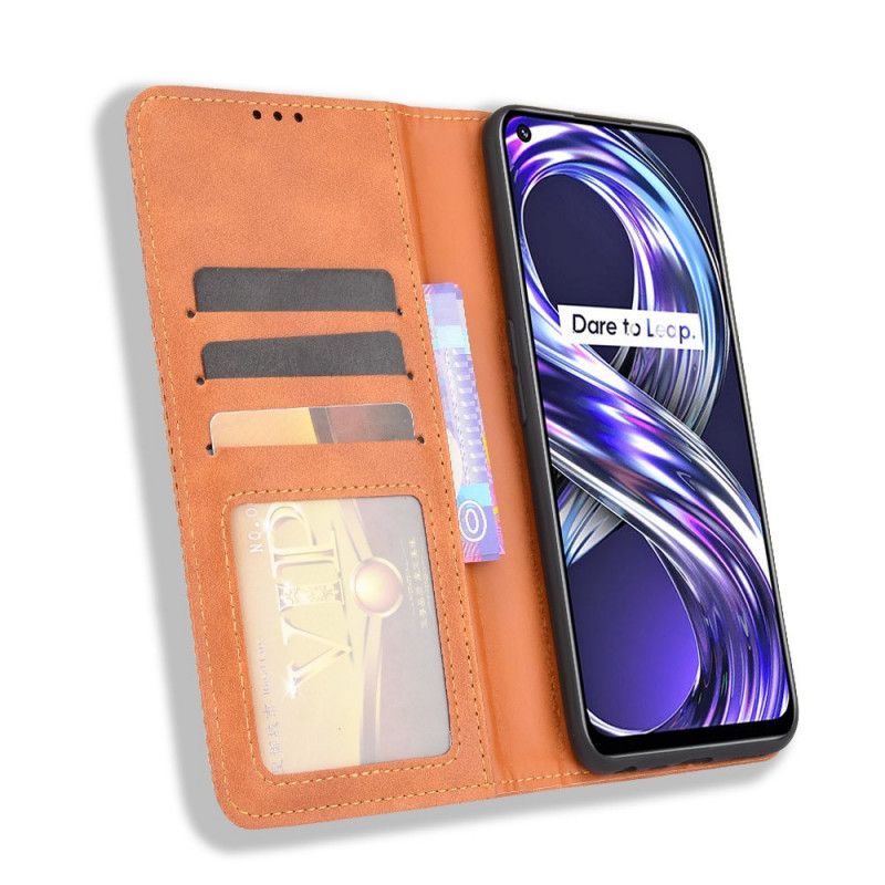 Flip Case Für Realme 8i Stilisierter Vintage-ledereffekt