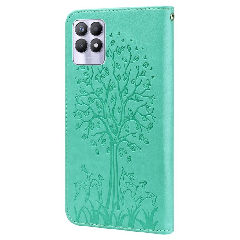 Lederhüllen Realme 8i Handyhülle Baum Und Hirsch