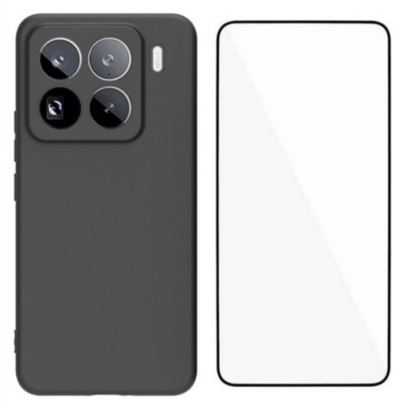 Hülle Xiaomi 15 Pro Mattes Silikon Mit Displayschutzfolie Aus Gehärtetem Glas