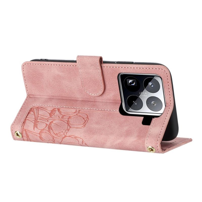 Lederhüllen Für Xiaomi 15 Pro 9 Kartenfächer Mit Tulpenmuster