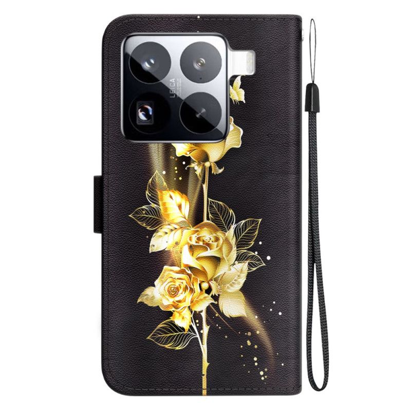 Lederhüllen Xiaomi 15 Pro Goldene Schmetterlinge Und Rosa