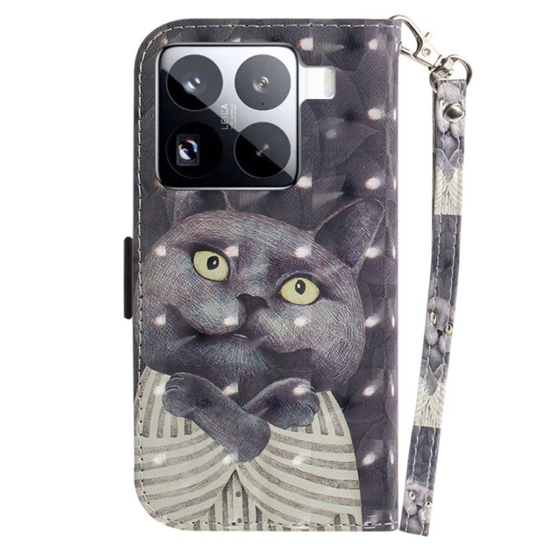 Lederhüllen Xiaomi 15 Pro Handyhülle Armband Mit Grauer Katze