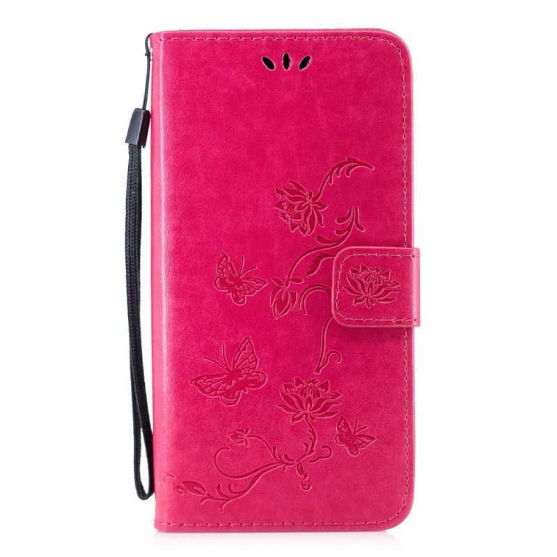 Lederhüllen Huawei P Smart 2019 Schwarz Handyhülle Schmetterlinge Und Tanga Blumen
