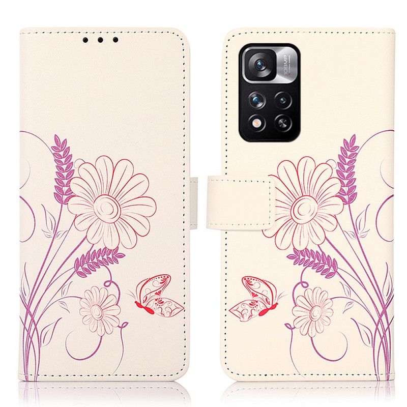 Lederhüllen Xiaomi Redmi Note 11 Pro / Note 11 Pro Plus Schmetterlinge Und Blumen Zeichnen