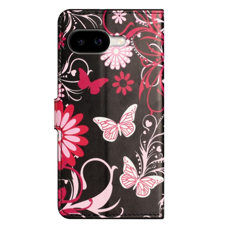 Lederhüllen Google Pixel 10a Schmetterlinge Auf Schwarzem Hintergrund
