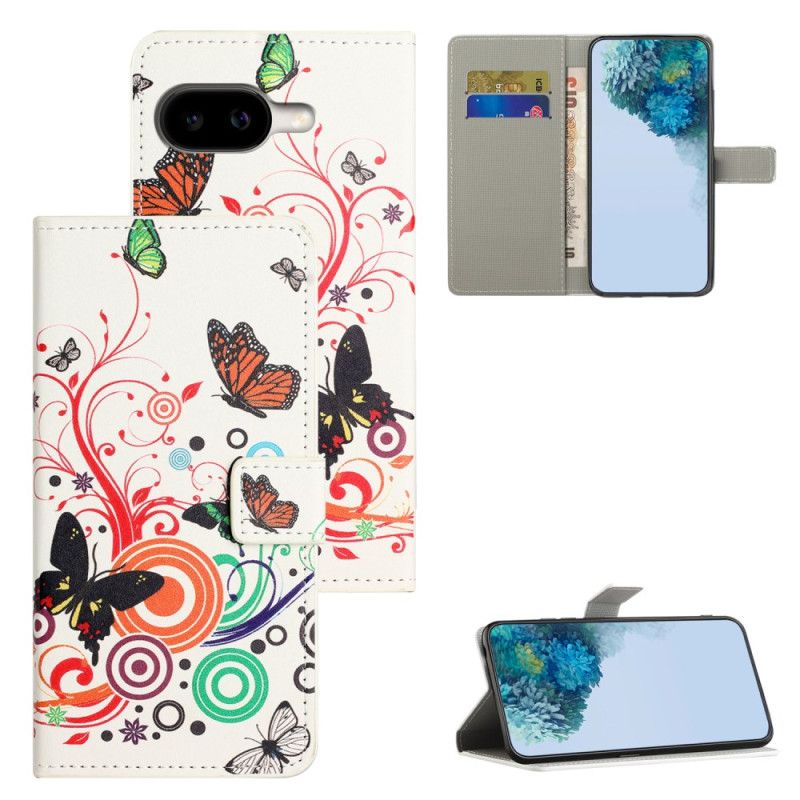 Lederhüllen Google Pixel 10a Schmetterlinge Auf Weißem Hintergrund