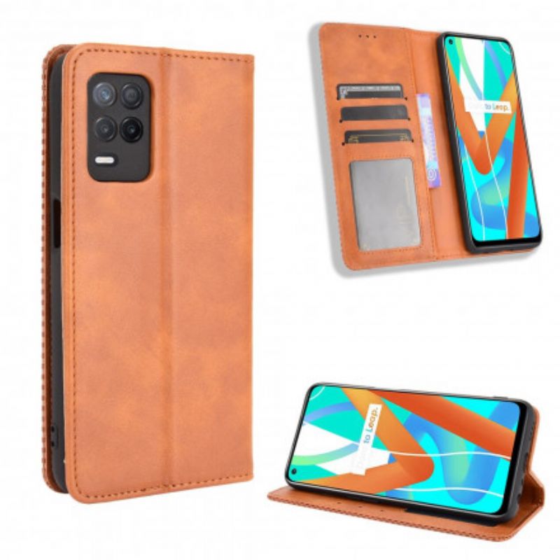 Flip Case Für Realme 8 5g Stilisierter Vintage-ledereffekt