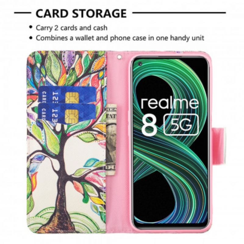 Lederhüllen Realme 8 5g Farbiger Baum