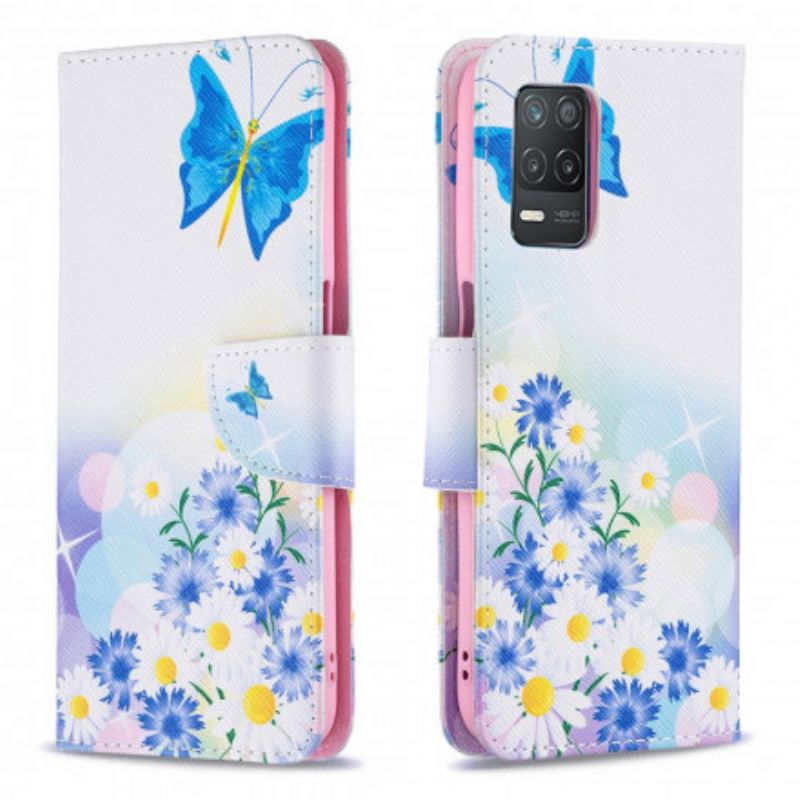 Lederhüllen Realme 8 5g Handyhülle Bemalte Schmetterlinge Und Blumen