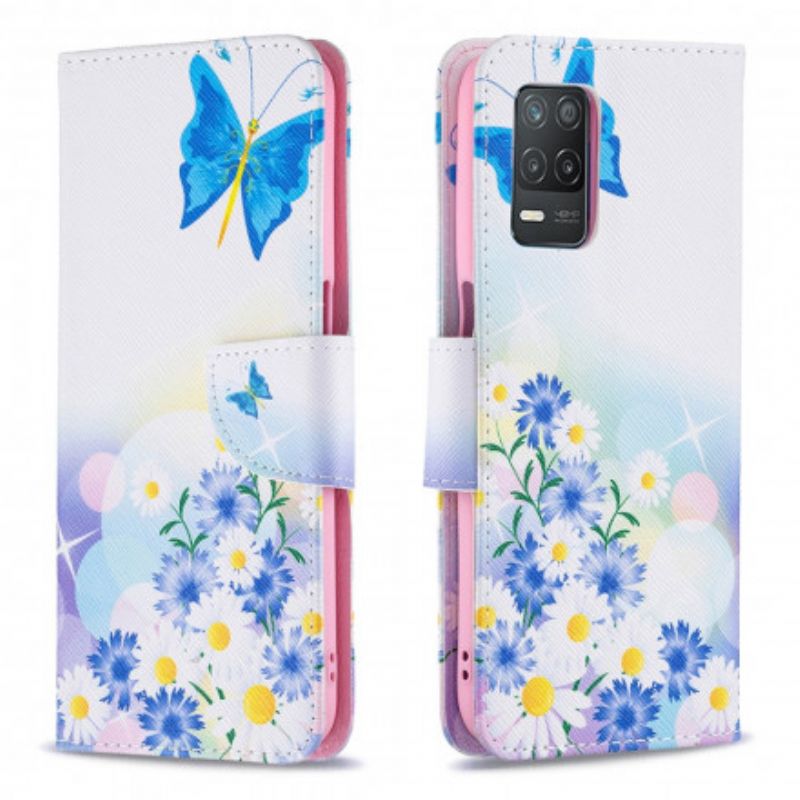 Lederhüllen Realme 8 5g Handyhülle Bemalte Schmetterlinge Und Blumen