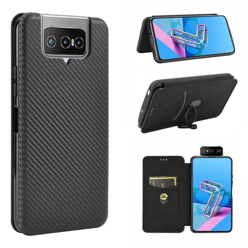 Flip Case Asus Zenfone 7 / 7 Pro Schwarz Kohlenstoffsilikon