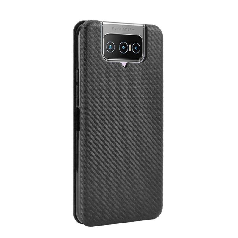 Flip Case Asus Zenfone 7 / 7 Pro Schwarz Kohlenstoffsilikon