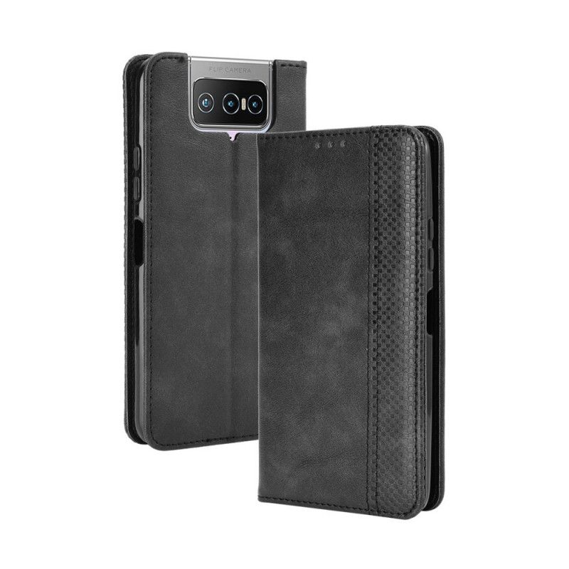 Flip Case Asus Zenfone 7 / 7 Pro Schwarz Stilisierter Vintage-Ledereffekt