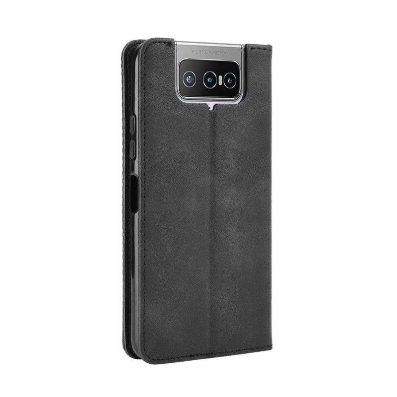 Flip Case Asus Zenfone 7 / 7 Pro Schwarz Stilisierter Vintage-Ledereffekt