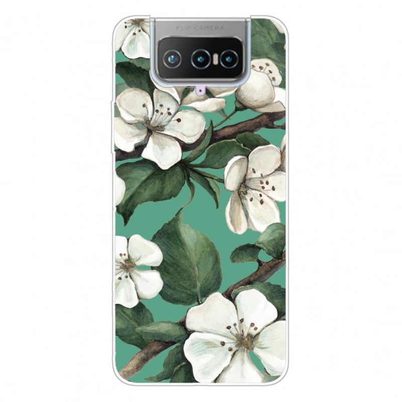 Hülle Asus Zenfone 7 / 7 Pro Handyhülle Weiße Blumen Gemalt