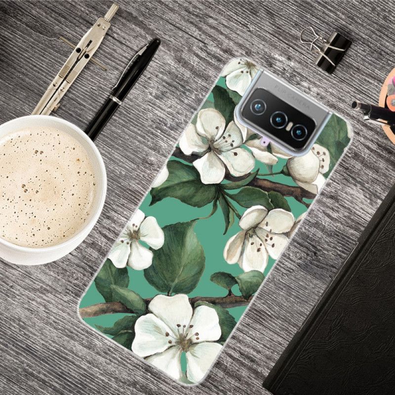 Hülle Asus Zenfone 7 / 7 Pro Handyhülle Weiße Blumen Gemalt