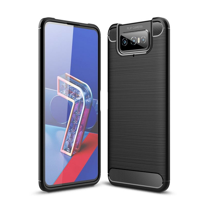 Hülle Asus Zenfone 7 / 7 Pro Schwarz Gebürstete Kohlefaser