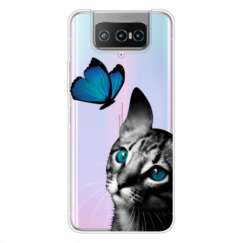 Hülle Für Asus Zenfone 7 / 7 Pro Katze Und Schmetterling