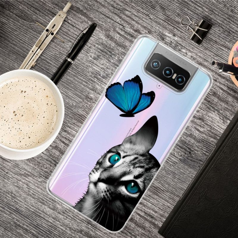 Hülle Für Asus Zenfone 7 / 7 Pro Katze Und Schmetterling