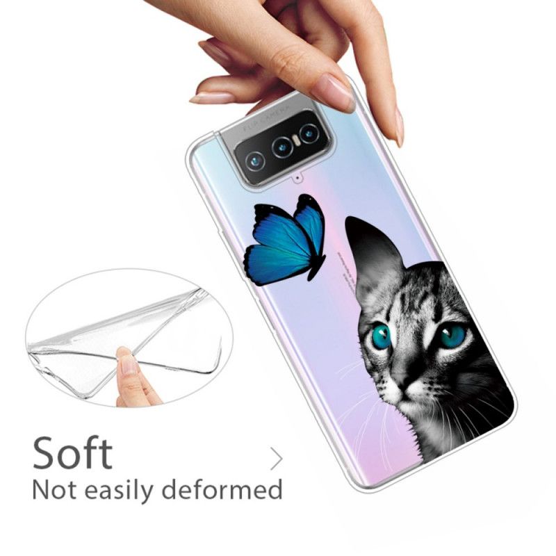 Hülle Für Asus Zenfone 7 / 7 Pro Katze Und Schmetterling