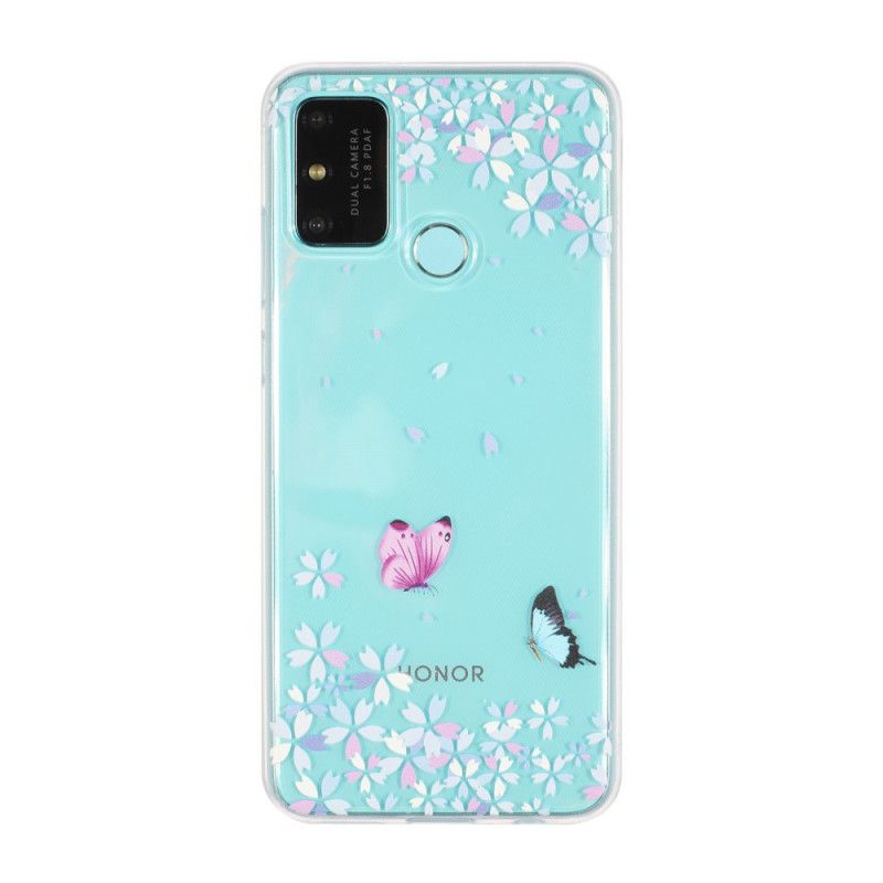 Hülle Für Honor 9A Transparente Schmetterlinge Und Blumen