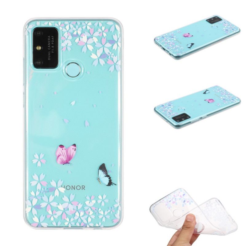 Hülle Für Honor 9A Transparente Schmetterlinge Und Blumen