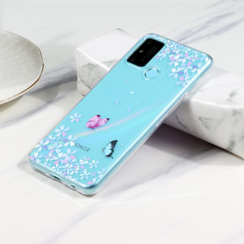 Hülle Für Honor 9A Transparente Schmetterlinge Und Blumen