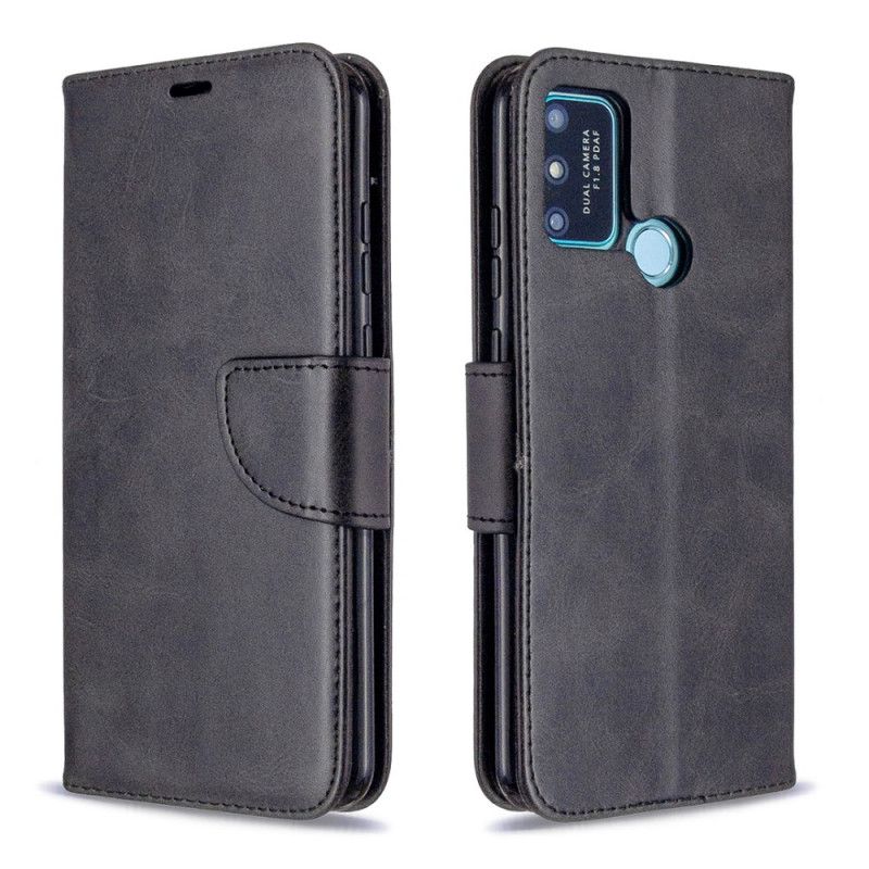 Lederhüllen Honor 9A Schwarz Glatte Schräge Klappe