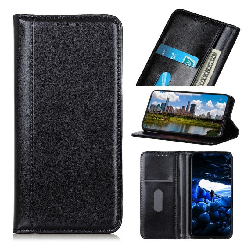 Flip Case Für Xiaomi Redmi 9C Schwarz Gespaltenes Leder