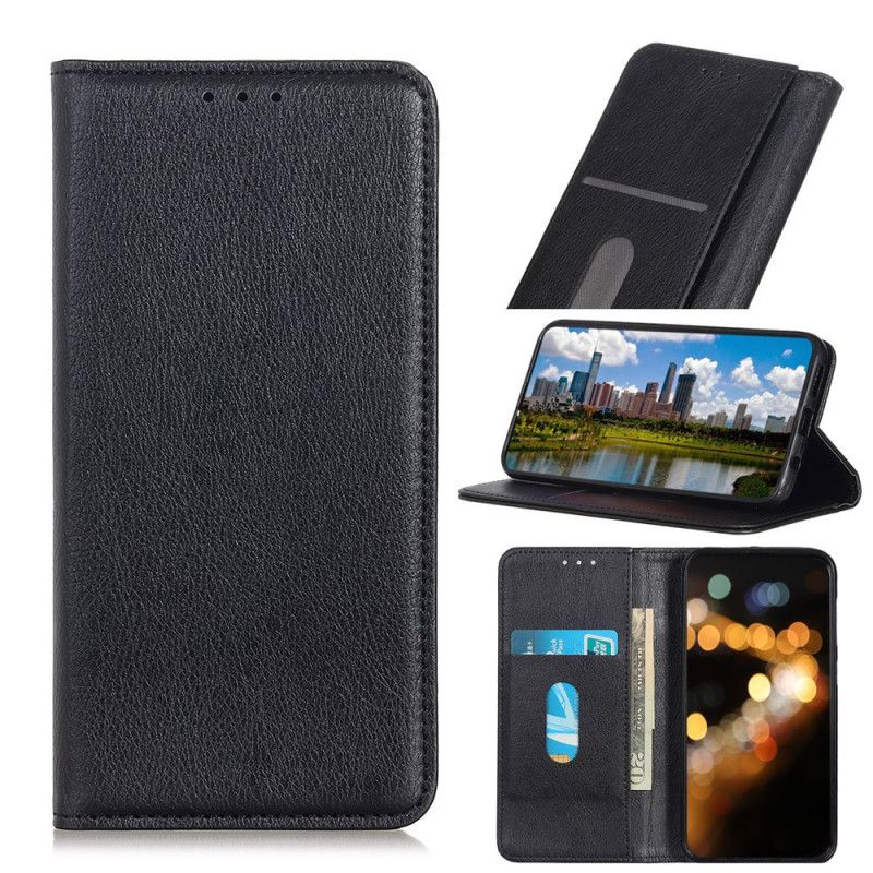 Flip Case Für Xiaomi Redmi 9C Schwarz Litschi Gespaltenes Leder