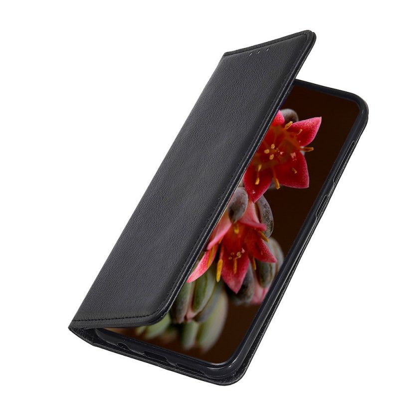 Flip Case Für Xiaomi Redmi 9C Schwarz Litschi Gespaltenes Leder