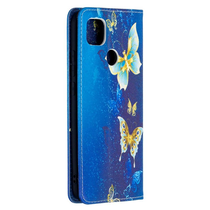 Flip Case Xiaomi Redmi 9C Magenta Bunte Schmetterlinge